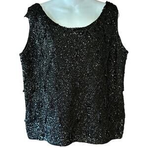 Yam Fashions Women's Large Lambswool Black Sequin Zip Back Tank Sweater